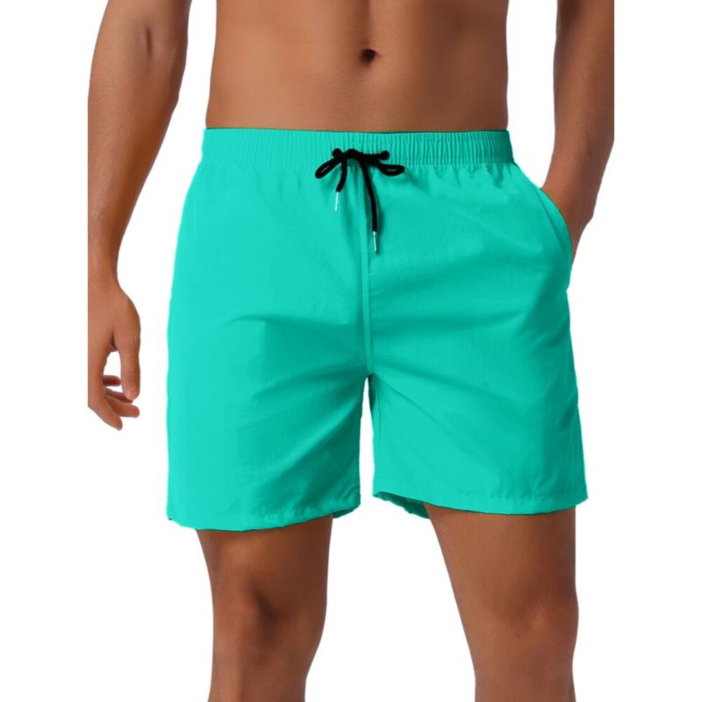 Summer Colorful Elastic Waist Drawstring Surfing Board Shorts Green